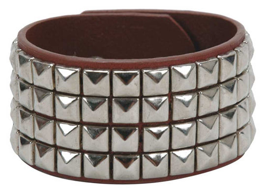 4 Row Punk Rock Star Studded Leather Wrist Band