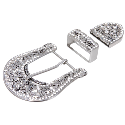 Western Floral Scroll Rhinestone Belt Buckle Set for Replacement Leather Craft