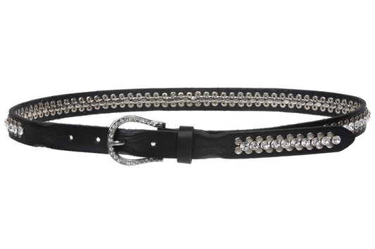 Women's 1" (24 mm) Western Cowgirl Rhinestone Studded Vintage Solid Leather Belt