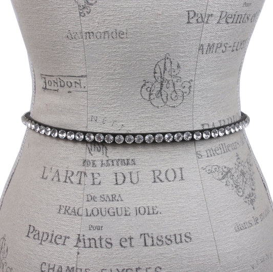 Women's 3/8" (9 mm) Skinny Rhinestone Leather Dress Belt