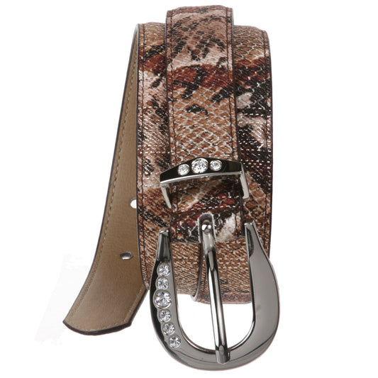 Ladies 1" Python Print Belt with Rhineston Buckle