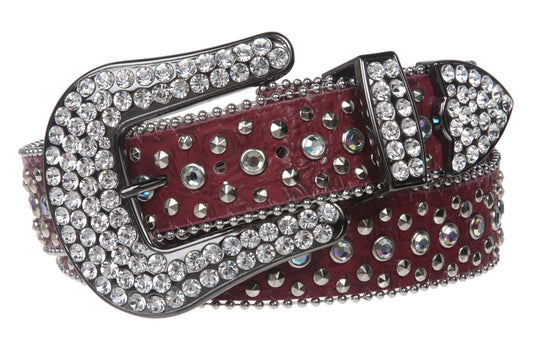 Snap On Western Cowgirl Alligator Rhinestone Studded Leather Belt