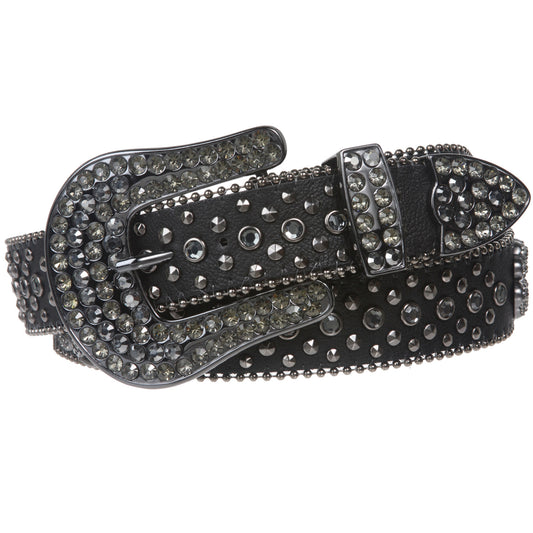Snap On Western 4 Leaf Clover Rhinestone Studded Leather Belt