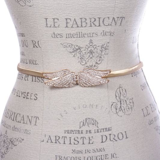 Women's Rhinestone Angel Wings Skinny Elastic Chain Punk Wedding Belt Piece Stretch Waistband