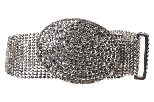 1 1/2" (38 mm) Hematite Rhinestone Oval Metal Ball Chain Belt