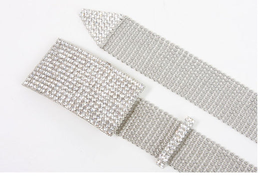 Ladies Clear Rhinestone Rectangular Metal Ball Chain Belt