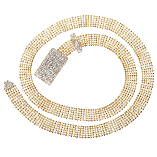 3/4" Rhinestone Encrusted Rectangular Mesh Metal Ball Chain Belt