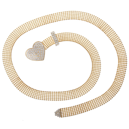 3/4" Rhinestone Heart Mesh Metal Ball Chain Belt