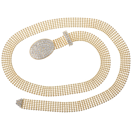 3/4" Rhinestone Encrusted Oval Mesh Metal Ball Chain Belt