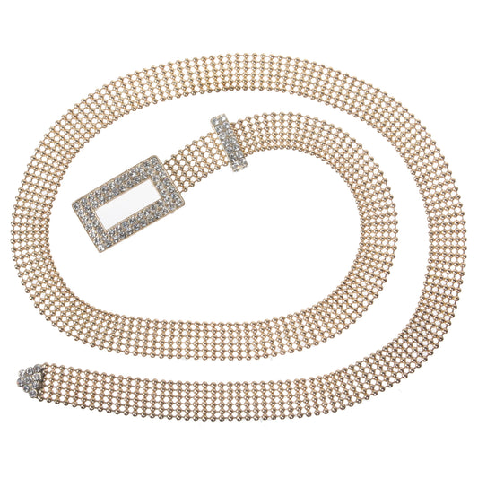 3/4" Rhinestone Open Rectangular Mesh Metal Ball Chain Belt