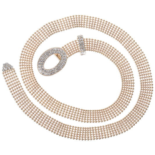 3/4" Rhinestone Open Oval Metal Ball Chain Belt