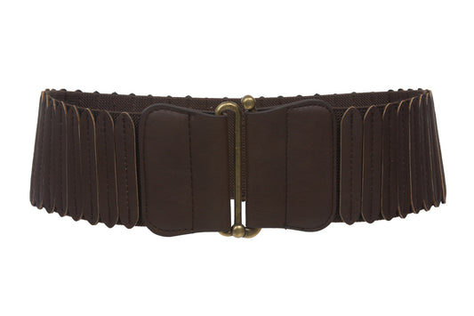 Women's 3" Wide High Elastic Waist Belt With Metal Hook Buckle