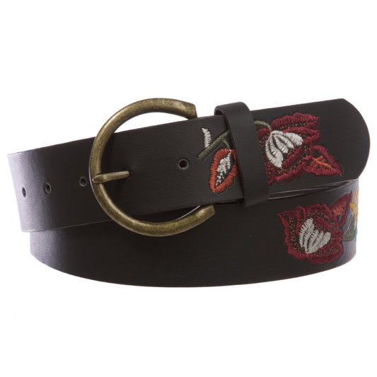 Women's 1 1/2" Applique Embroidery Vintage Flores Horse Shoe Buckle Belt