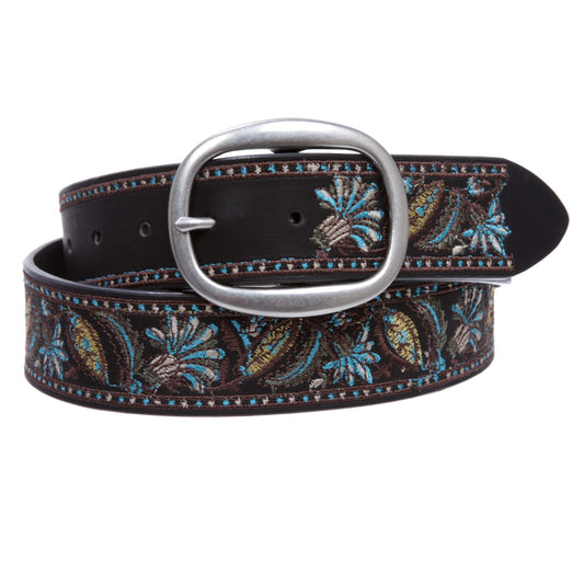 1 1/2" Applique Embroidery Vintage Stitching Oval Buckle Belt