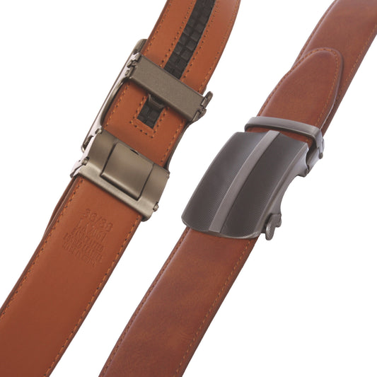 Men's 35mm Gunmetal Automatic Buckle Slide Ratchet Clamp Leather Dress Belt