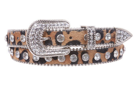 1" Genuine Hair on Calf Belt with Rhinestone Buckle Set