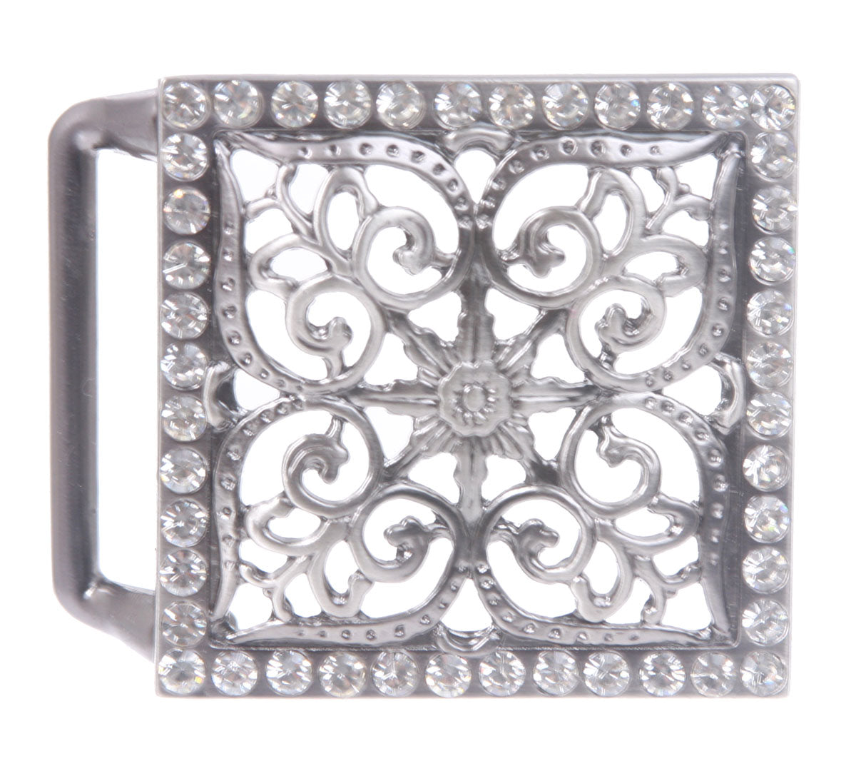 Perforated Square Rhinestone Flower Belt Buckle
