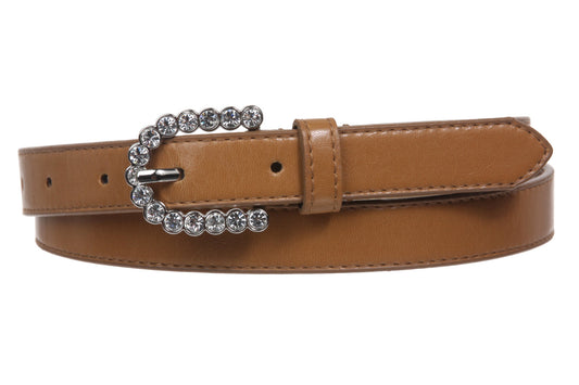 Women's 3/4" (19mm) Skinny Horseshoe Rhinestone Non Leather Belt