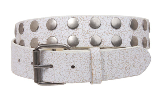 Round Circle Studded Snap On Removable Buckle Leather Belt