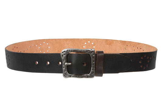 Snap On 1 1/2" Soft Hand Genuine Leather Perforated Detail Belt