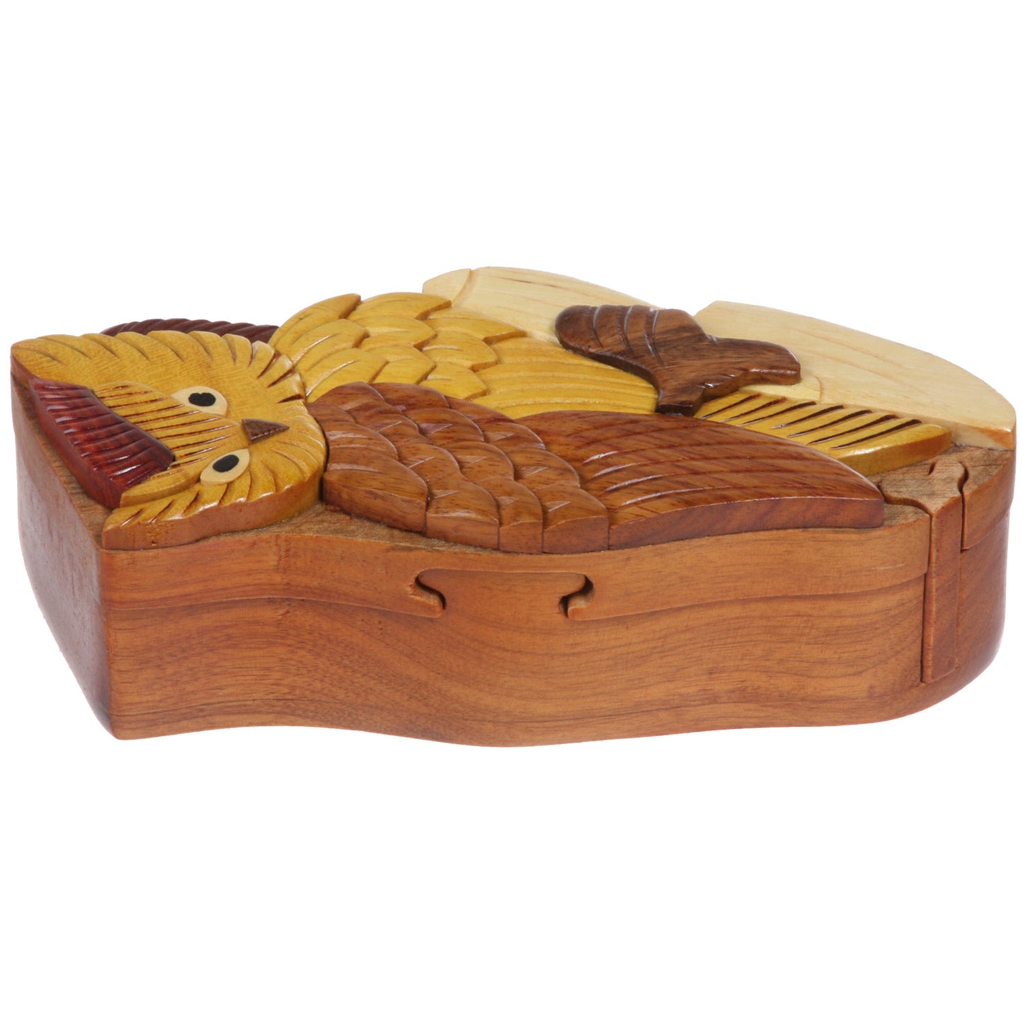 Handcrafted Wooden Animal Shape Secret Jewelry Puzzle Box - Eagle
