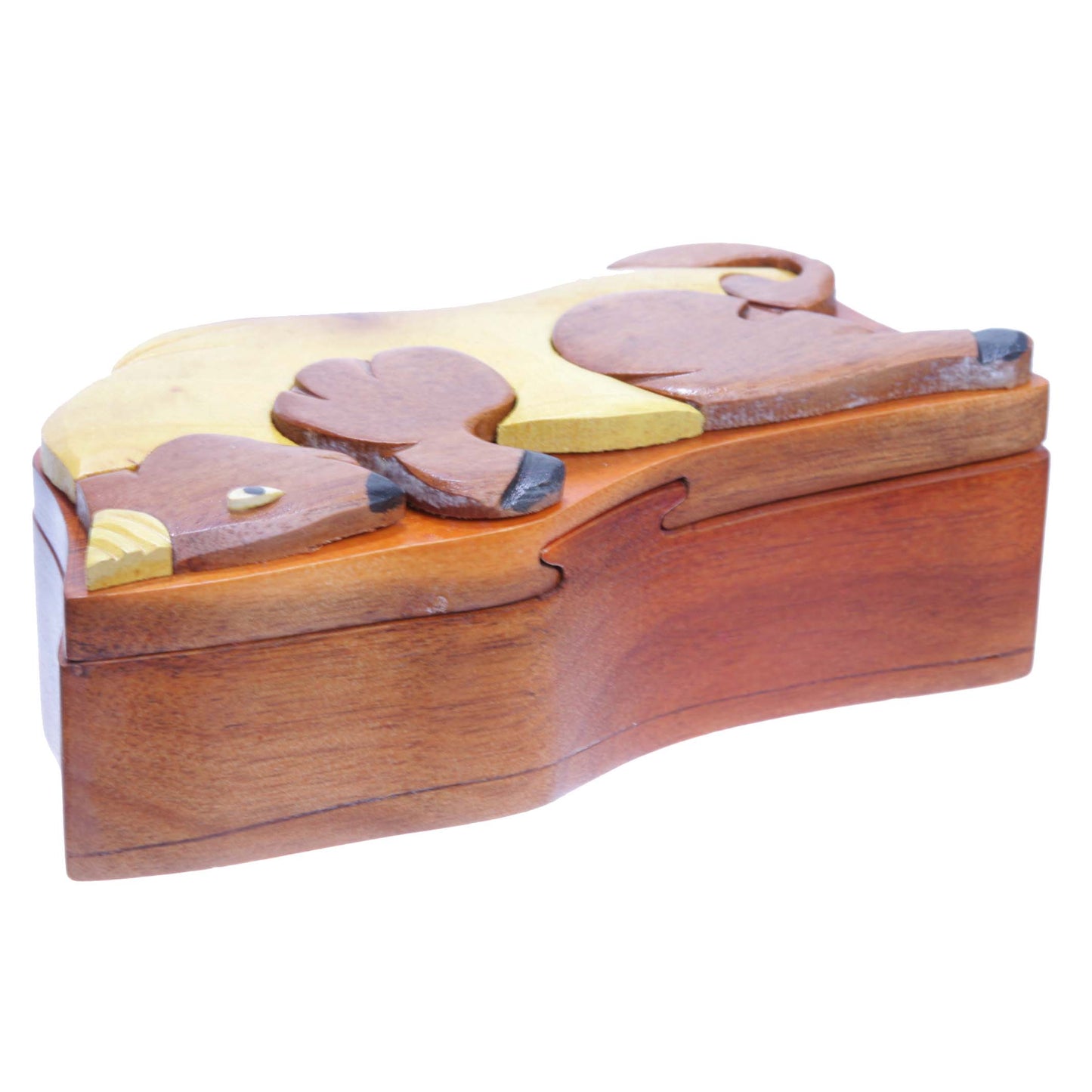 Handcrafted Wooden Bull Shape Secret Jewelry Puzzle Box - Bull