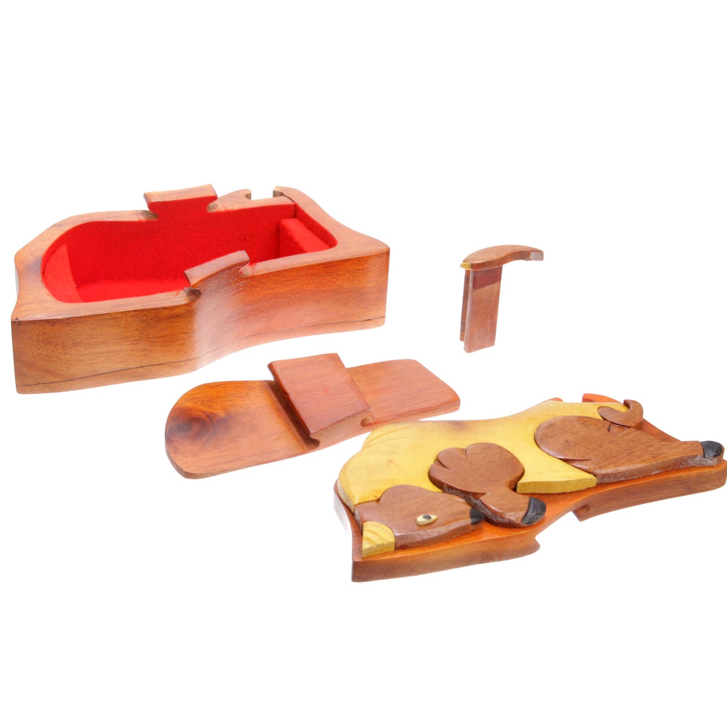 Handcrafted Wooden Bull Shape Secret Jewelry Puzzle Box - Bull