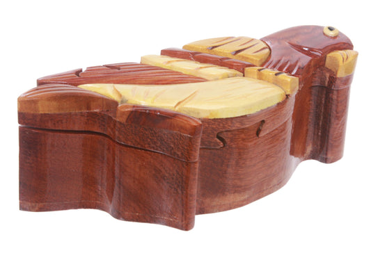 Handcrafted Wooden Bird Shape Secret Jewelry Puzzle Box - Bird
