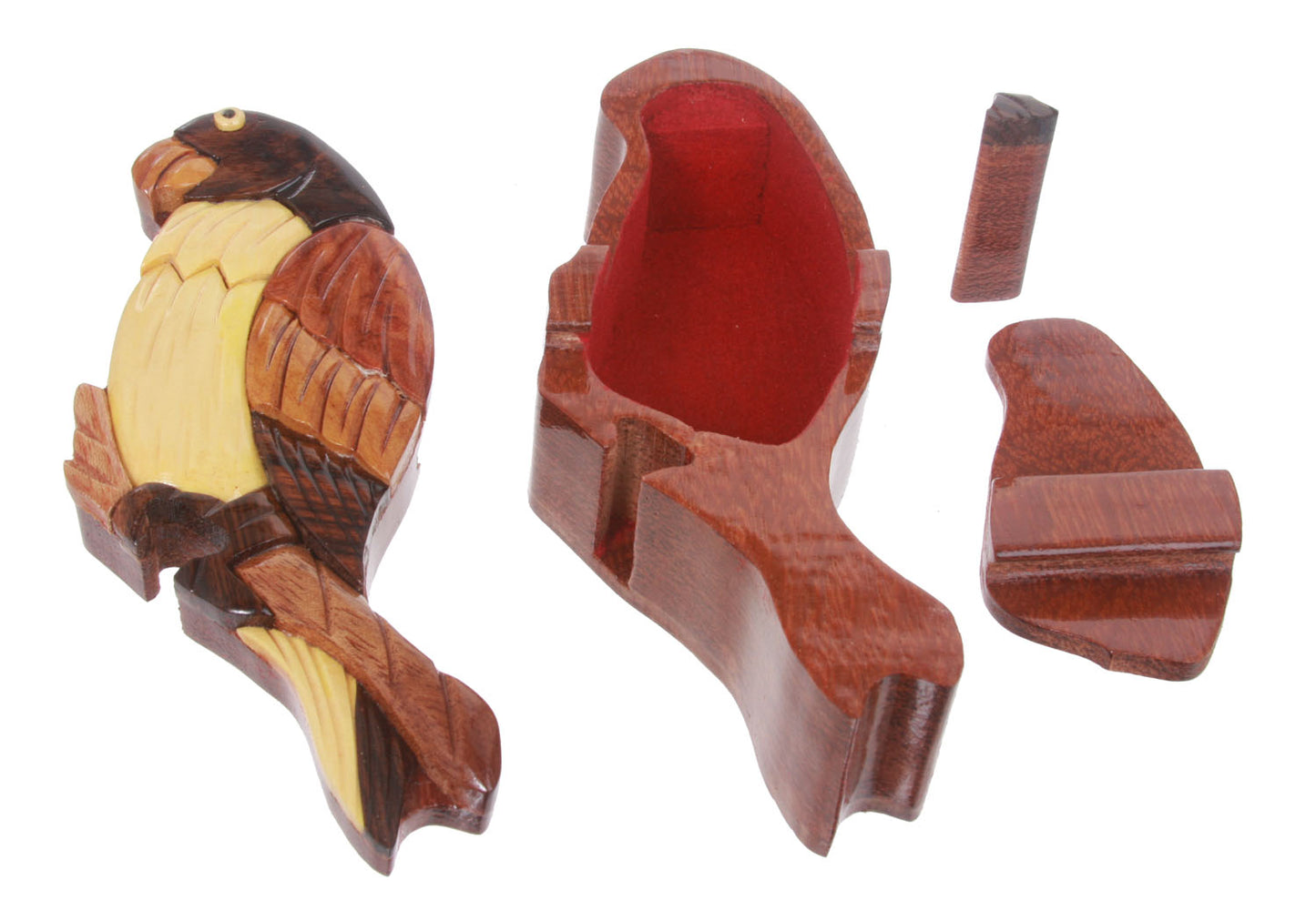 Handcrafted Wooden Bird Shape Secret Jewelry Puzzle Box - Bird