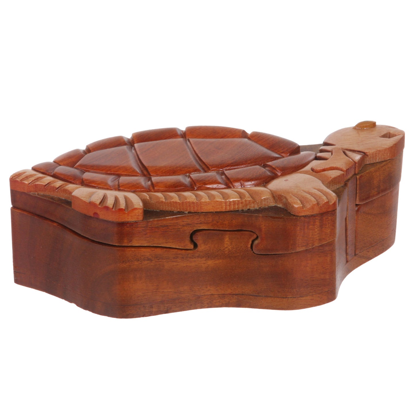 Handcrafted Wooden Animal Shape Secret Jewelry Puzzle Box - Turtle