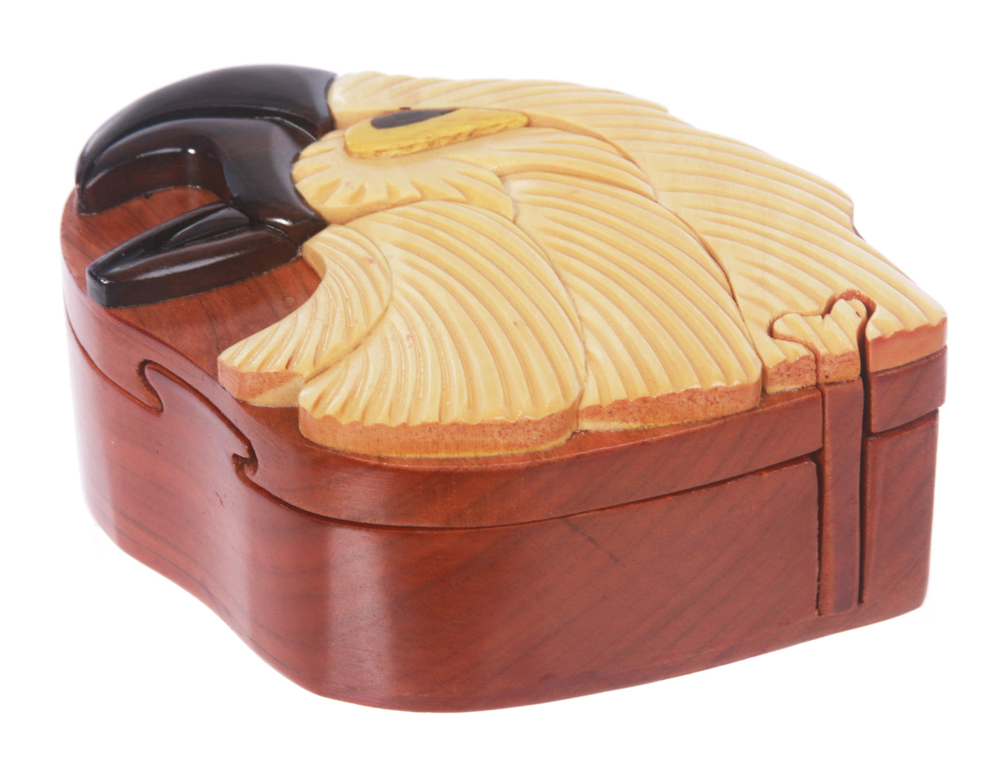 Handcrafted Wooden Animal Shape Secret Jewelry Puzzle Box - Eagle