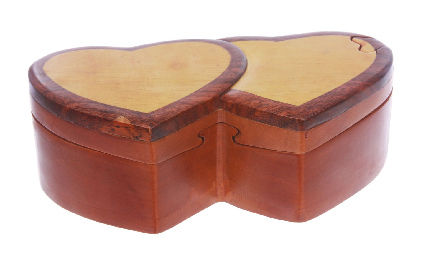 Handcrafted Wooden Double-Heart Shape Secret Jewelry Puzzle Box