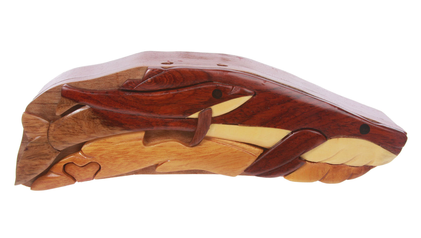 Handcrafted Wooden Whale Shape Secret Jewelry Puzzle Box -Whale
