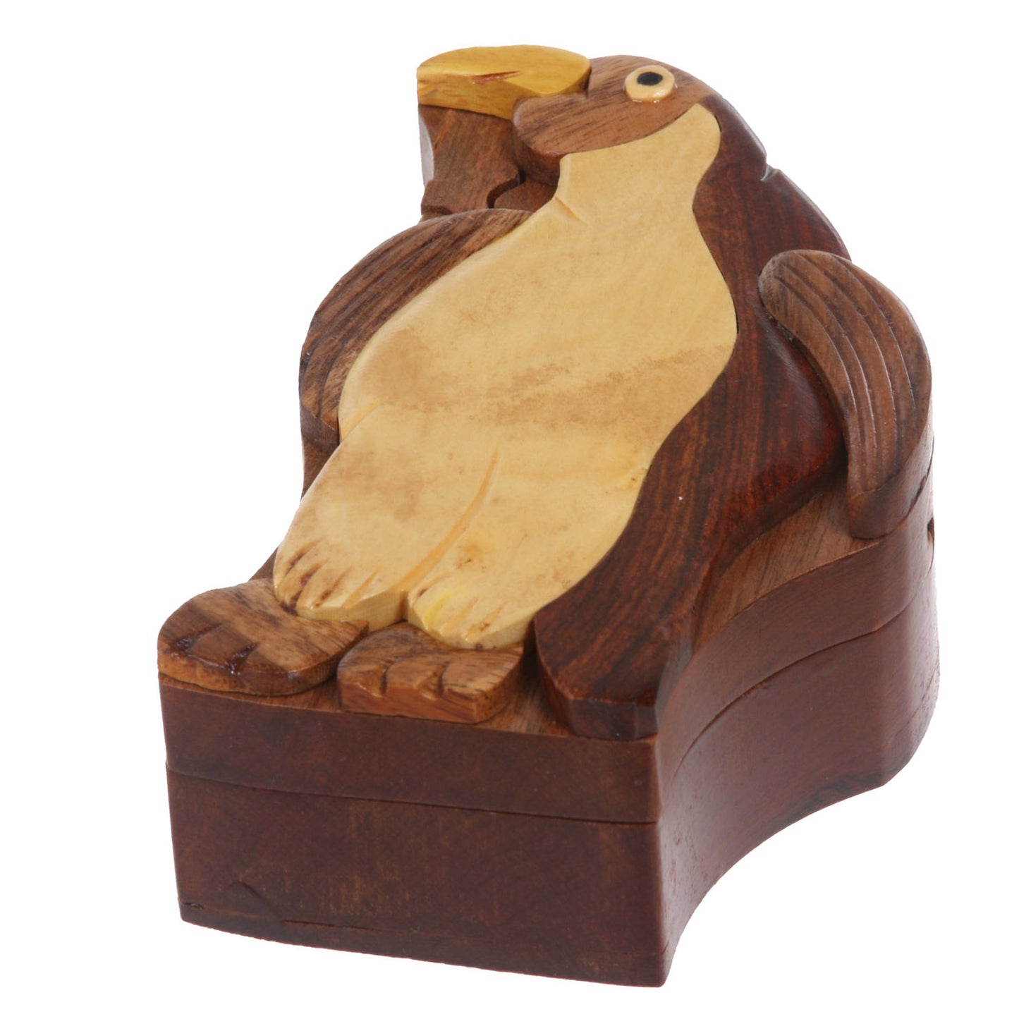 Handcrafted Wooden Animal Shape Secret Jewelry Puzzle Box - Penguin