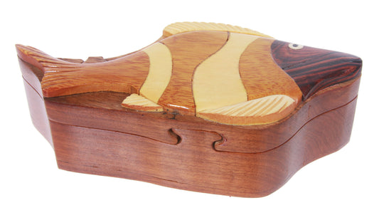 Handcrafted Wooden Tropical Fish Shape Secret Jewelry Puzzle Box -Tropical Fish
