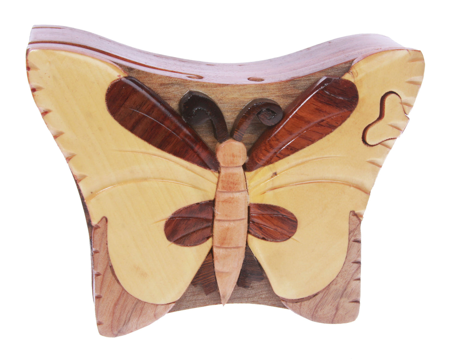 Handcrafted Wooden Butterfly Shape Secret Jewelry Puzzle Box - Butterfly