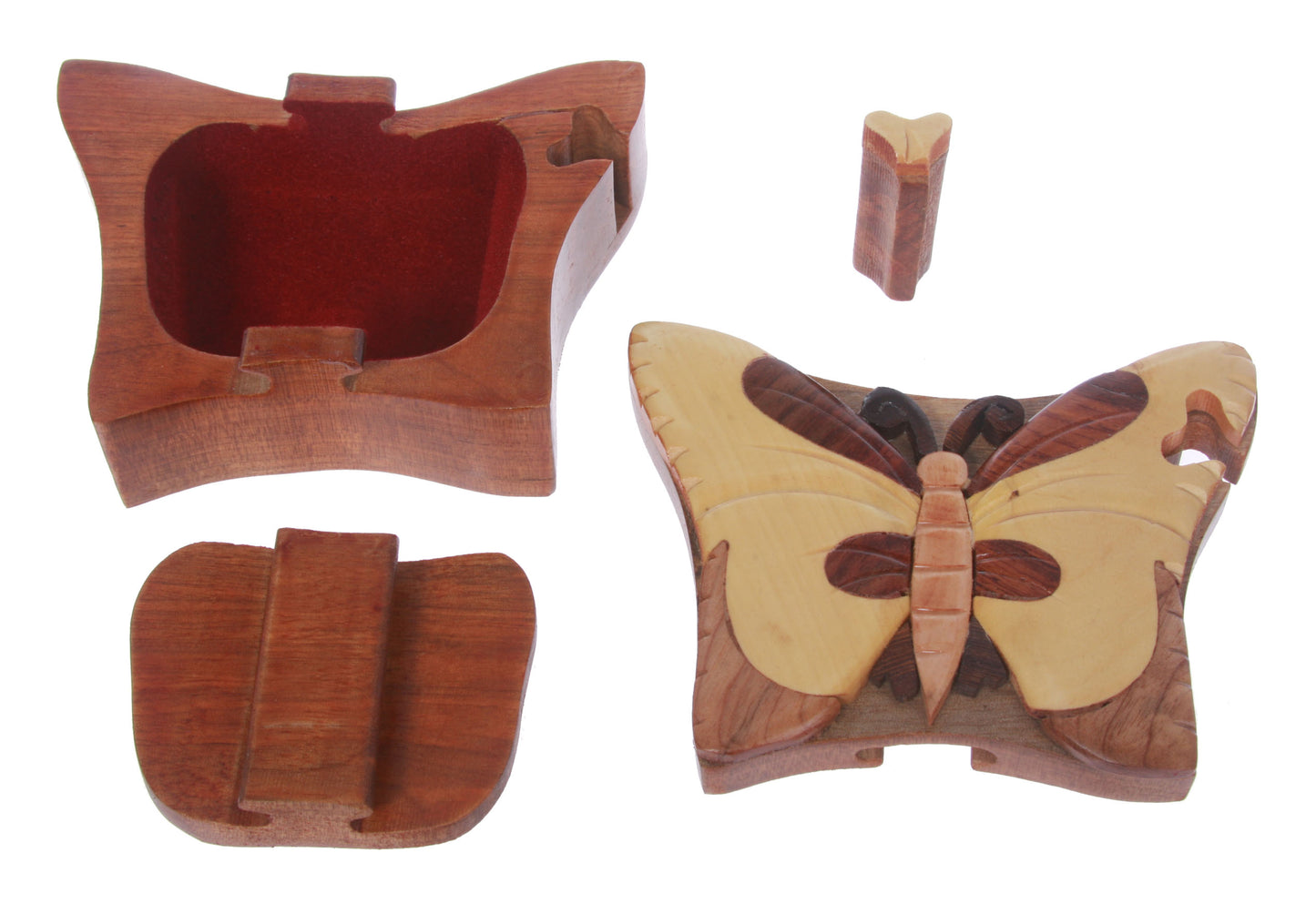 Handcrafted Wooden Butterfly Shape Secret Jewelry Puzzle Box - Butterfly