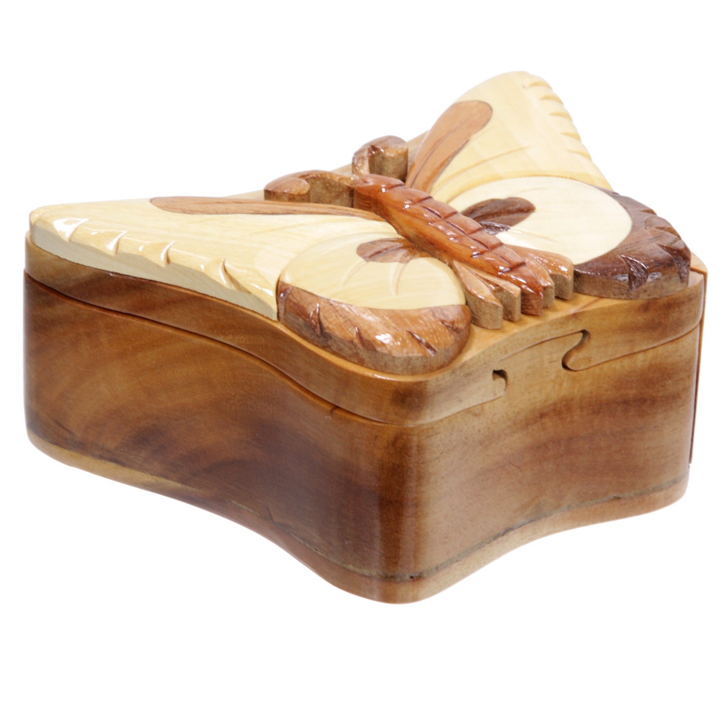 Handcrafted Wooden Butterfly Shape Secret Jewelry Puzzle Box - Butterfly