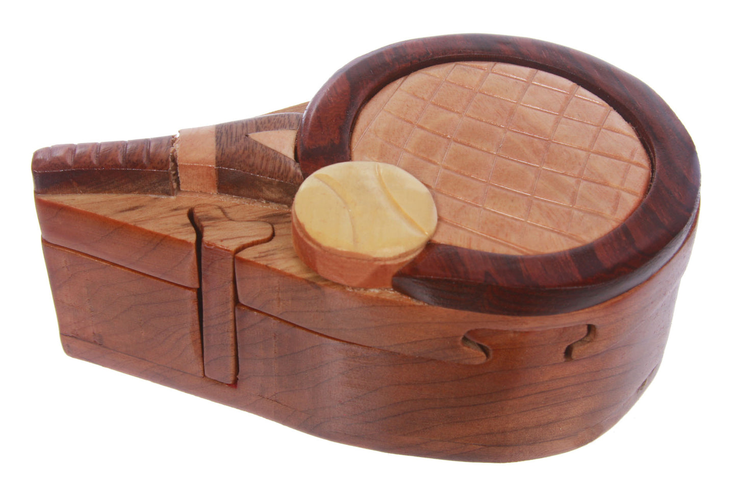 Handcrafted Wooden Badminton Shape Secret Jewelry Puzzle Box -Badminton