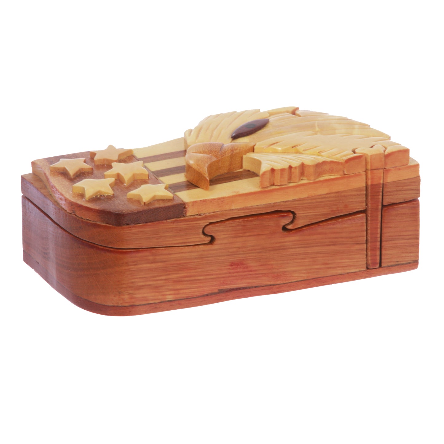 Handcrafted Wooden Animal Shape Secret Jewelry Puzzle Box - Eagle