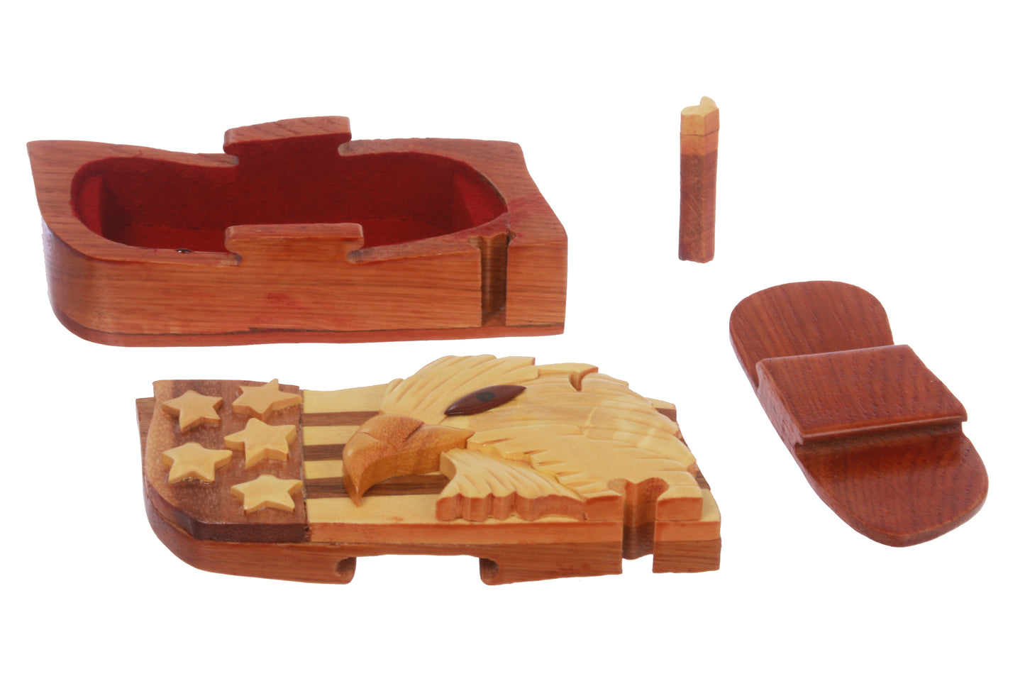Handcrafted Wooden Animal Shape Secret Jewelry Puzzle Box - Eagle