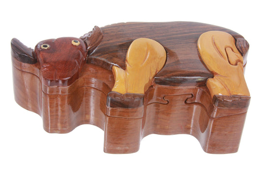 Handcrafted Wooden Ox Shape Secret Jewelry Puzzle Box - Ox