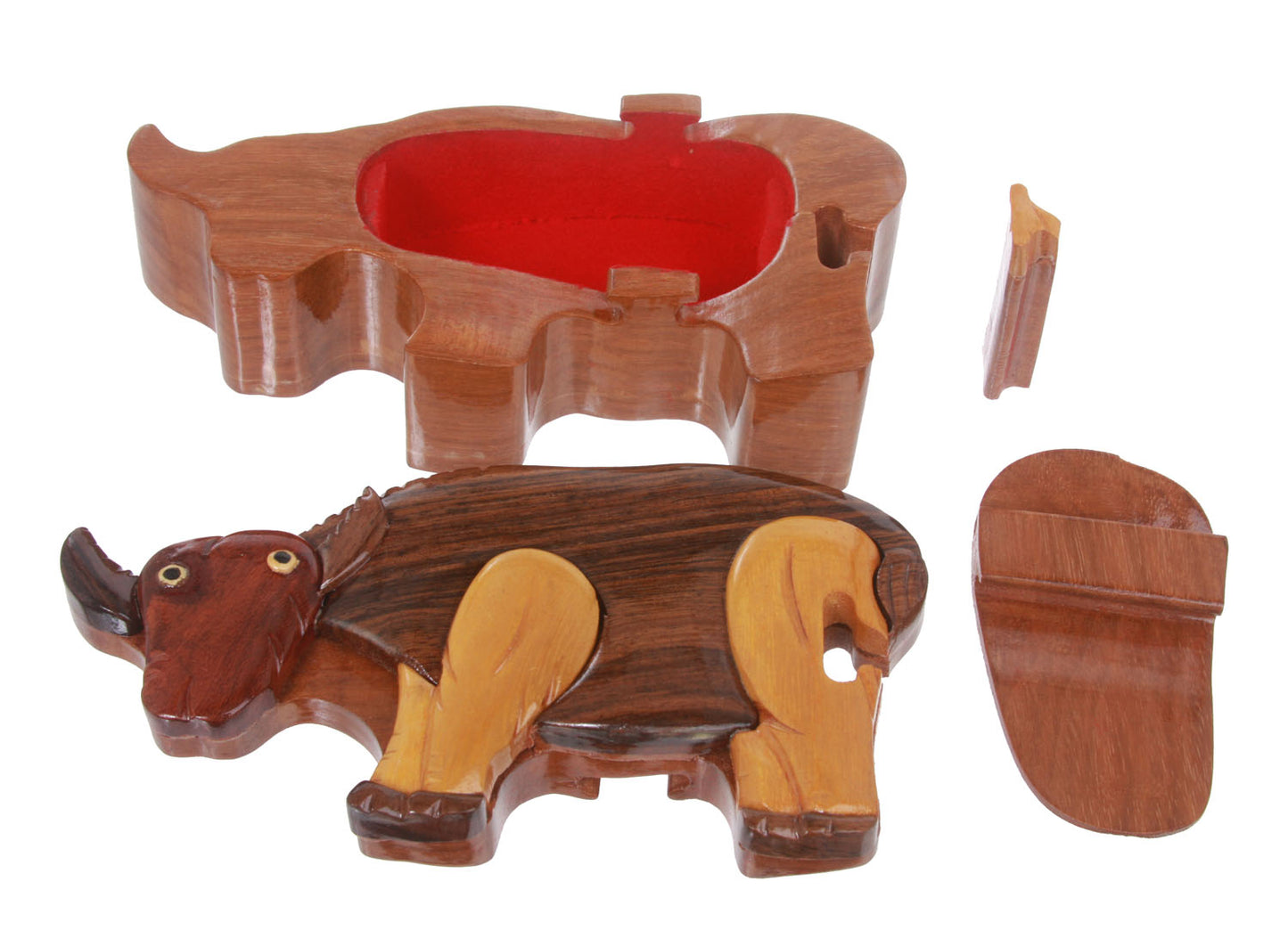 Handcrafted Wooden Ox Shape Secret Jewelry Puzzle Box - Ox