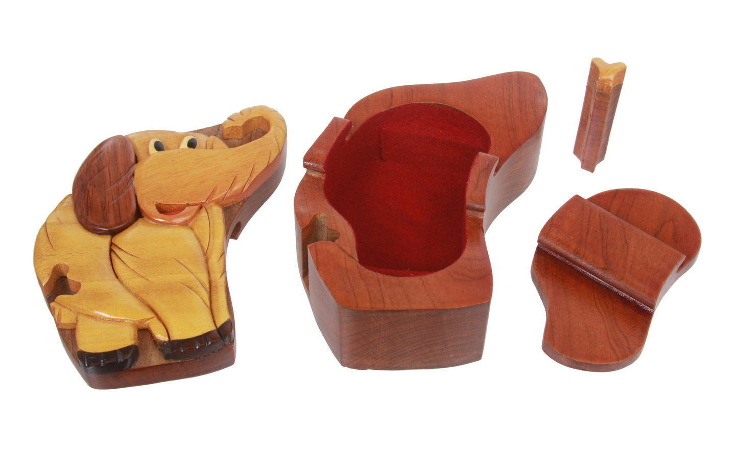 Handcrafted Wooden Elephant Shape Secret Jewelry Puzzle Box - Elephant
