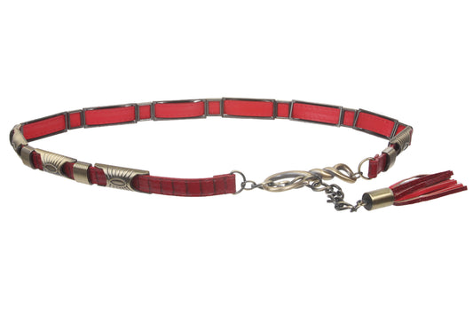 Women's 3/4" Antique hardware embossed Hook buckle Link Fashion Chain Belt