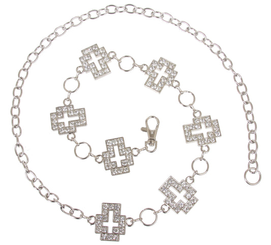 Womens Rhinestone Cross Ornaments Chain Belt