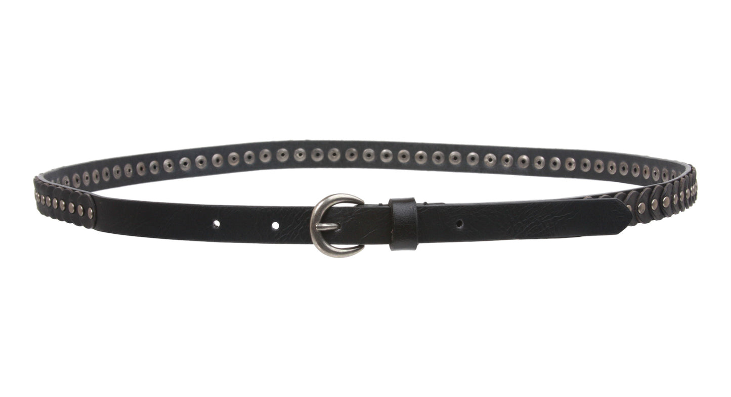 Women's 5/8" Skinny Faux Leather Belt with Stud and Linked Round Disk