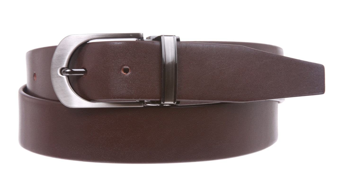 Men's 1 1/4 Inch (34 mm) Top Grain Cowhide Plain Leather Belt with Clamp Buckle