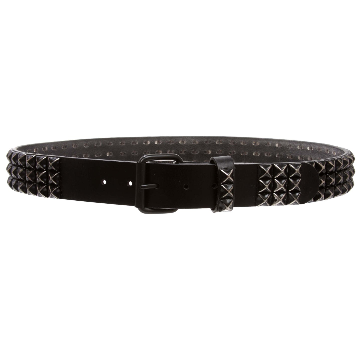 1 1/2" Three Row Punk Rock Star Distressed Black Studded Cowhide Leather Belt