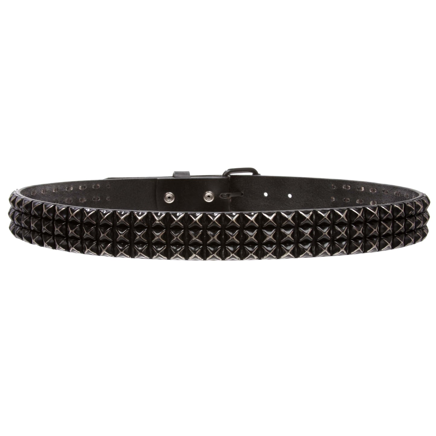 1 1/2" Three Row Punk Rock Star Distressed Black Studded Cowhide Leather Belt